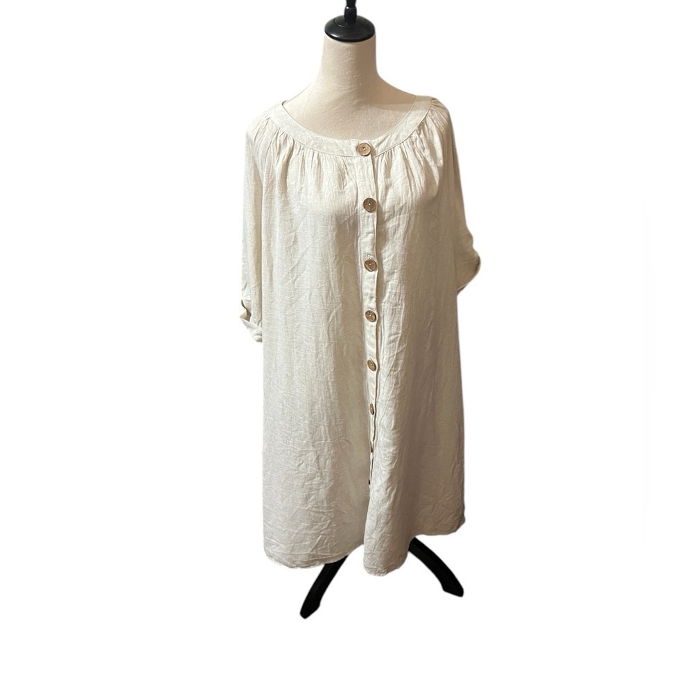 mlle gabrielle Tan Tunic Midi Dress 3/4 Roll Tab Sleeve size 2X